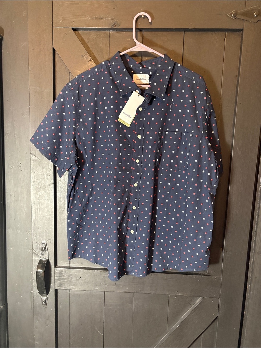 Goodfellow & Co Men's Navy Short-Sleeve Star-Print Button-Up Shirt
